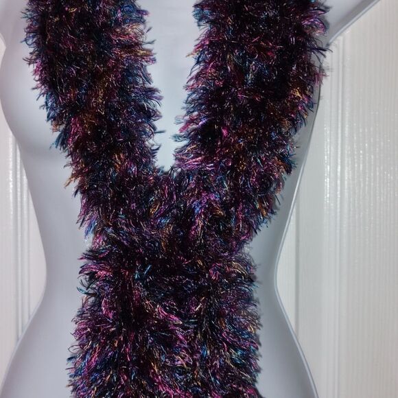 Multicolor super soft fuzzy scarf purple, teal , pinks, light gold etc - Picture 4 of 6